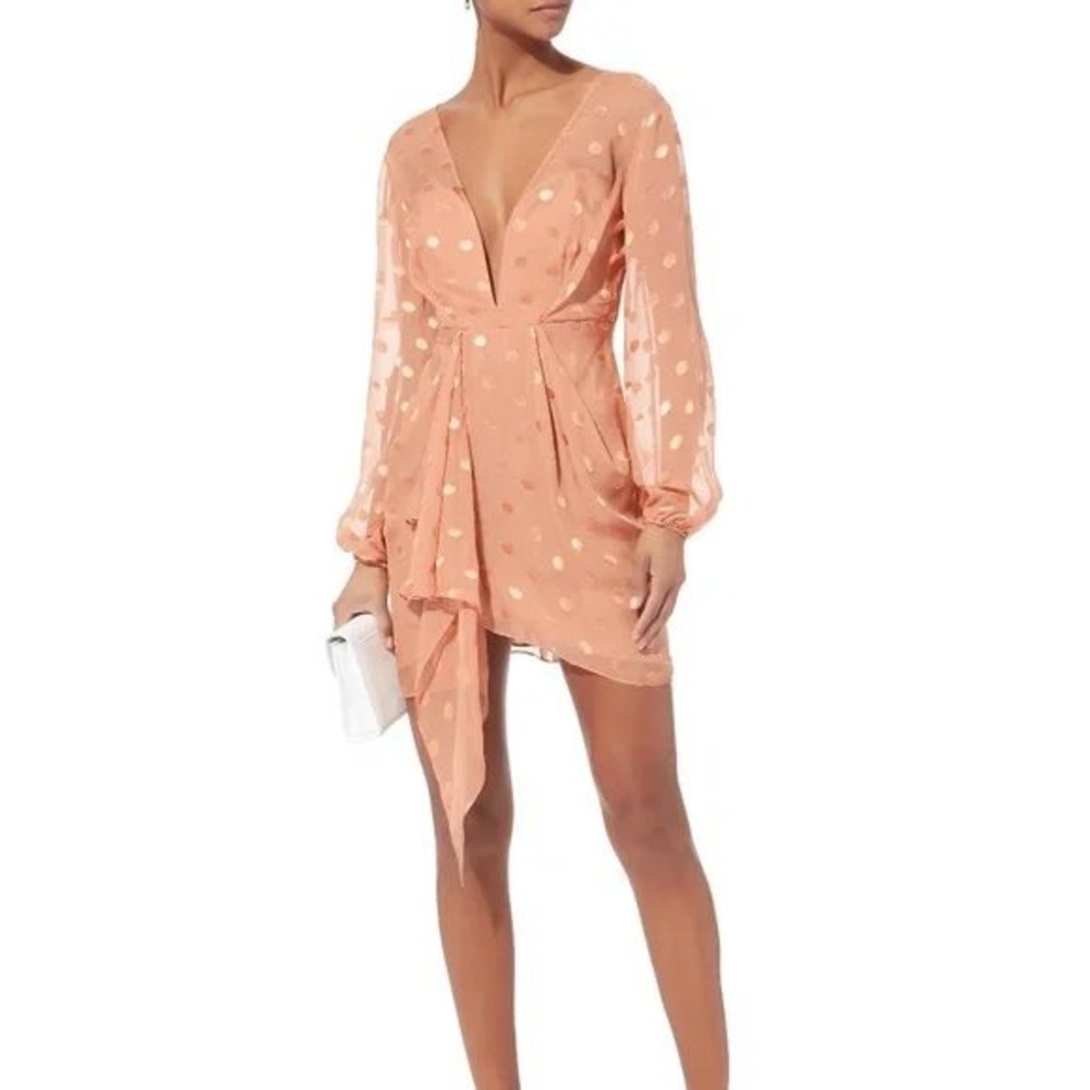 Michelle Mason Womens Silk Polka Dot Mini Dress V-Neck‎ Size 0 Feminine Romantic